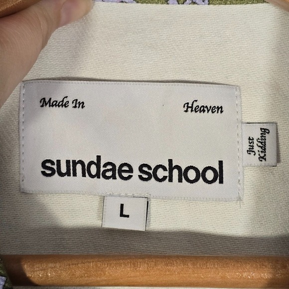 Sundae School Jacket Mens Large Green‎ Kale Denim Script Logo Button Streetwear - Picture 4 of 10